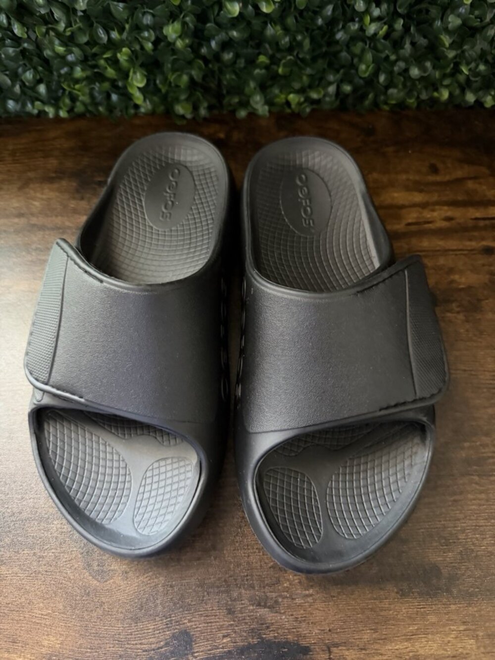 OOFOS OOahh Sport Flex Black Slide Sandals W7 M5 Adjustable Shoes - Picture 3 of 8